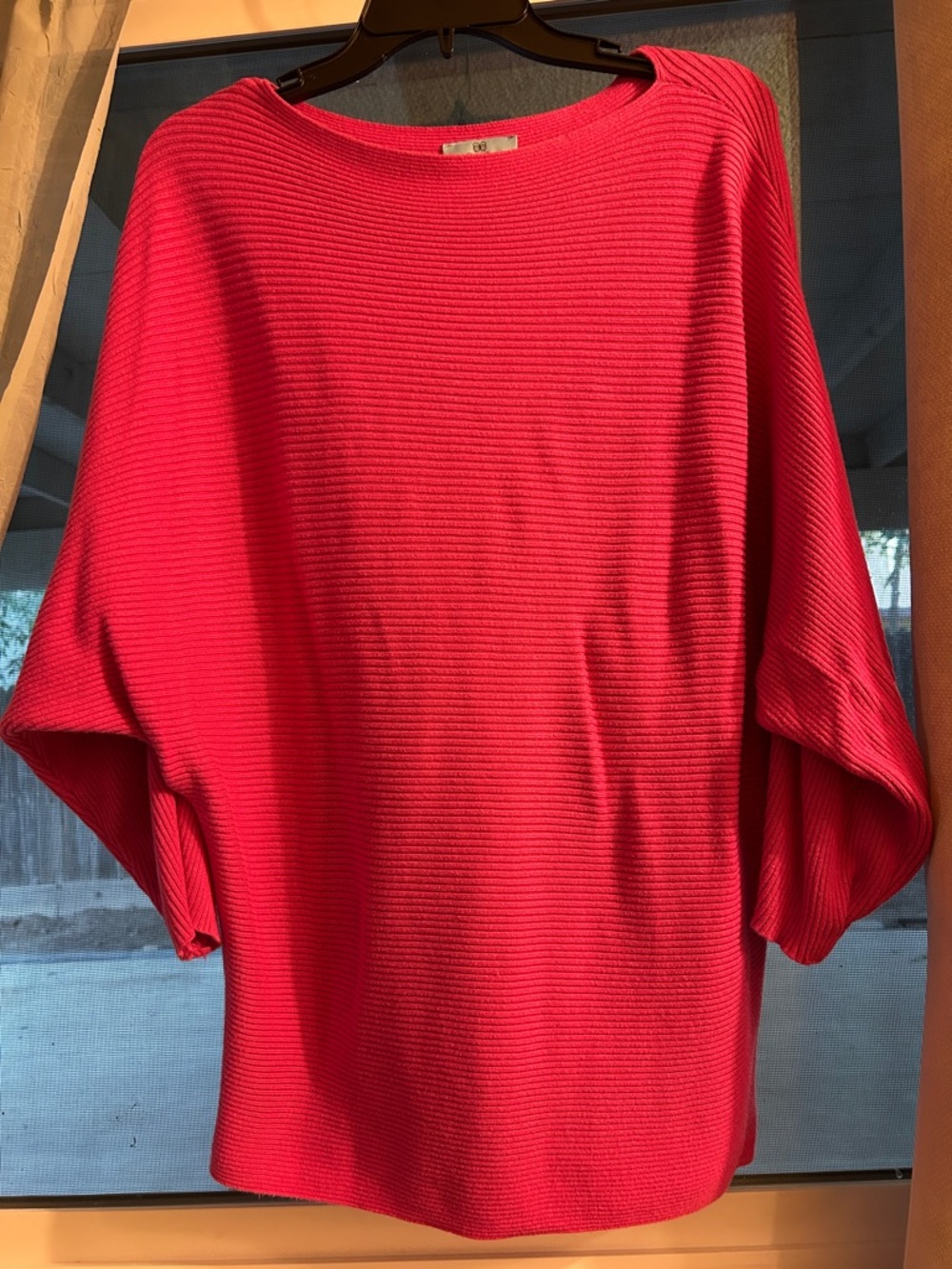 CeCe Bright Pink Ribbed Dolman Sleeve Top